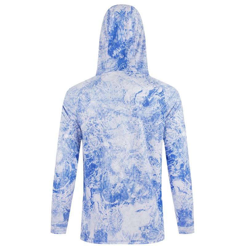 Mens UPF 50 Quick-Dry Fishing Shirt With Hood Breathable Long Sleeve Outdoor Sun Protection Apparel Angling Hiking Camping