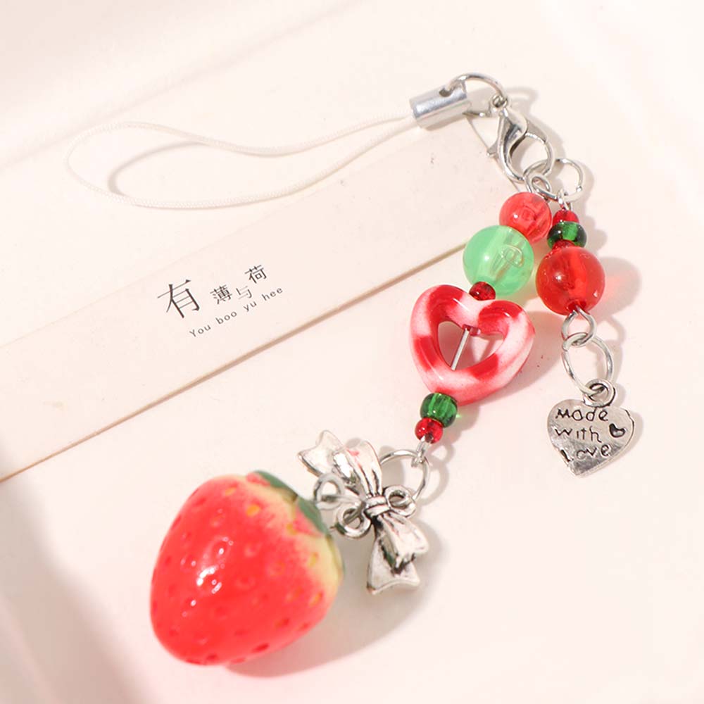 Acrylic Strawberry Keychain Pendant Bag Hanging Car Keyring Strawberry Beads Phone Chain Gifts