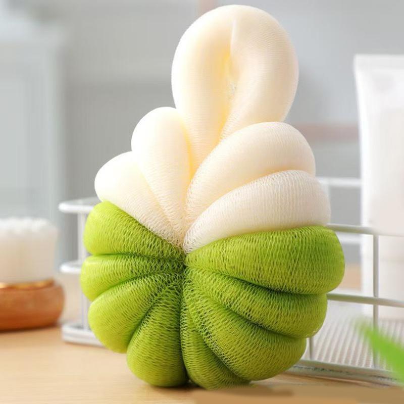 Pumpkin Shape Bath Ball Large Two Tone Minimalist Super Soft Foaming Exfoliating Sponge for Bathroom and Shower