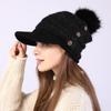 Plush Button Women Autumn Winter Thickened Warm Duck Tongue Big Ball Knitted Hat