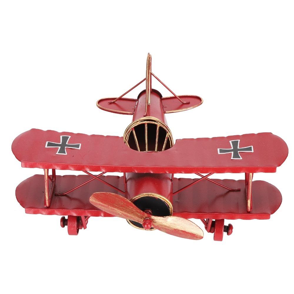 Moving Metal Biplane Ornament Red Vintage Aircraft Decor Retro Hanging Handicraft  Home Decoration