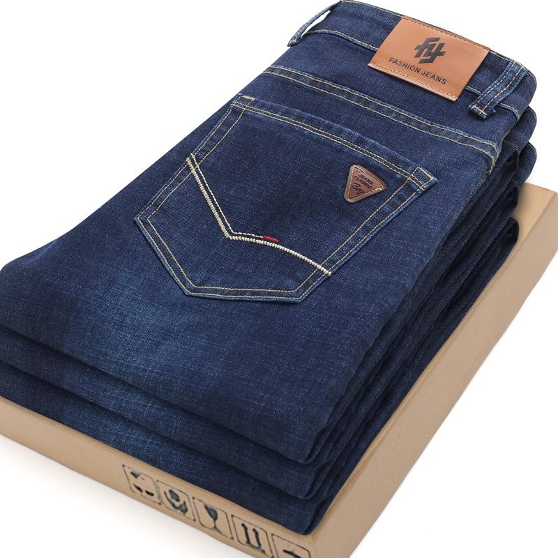 Новые джинсы осень-зима, флисовые утолщенные свободные прямые деловые эластичные повседневные брюки