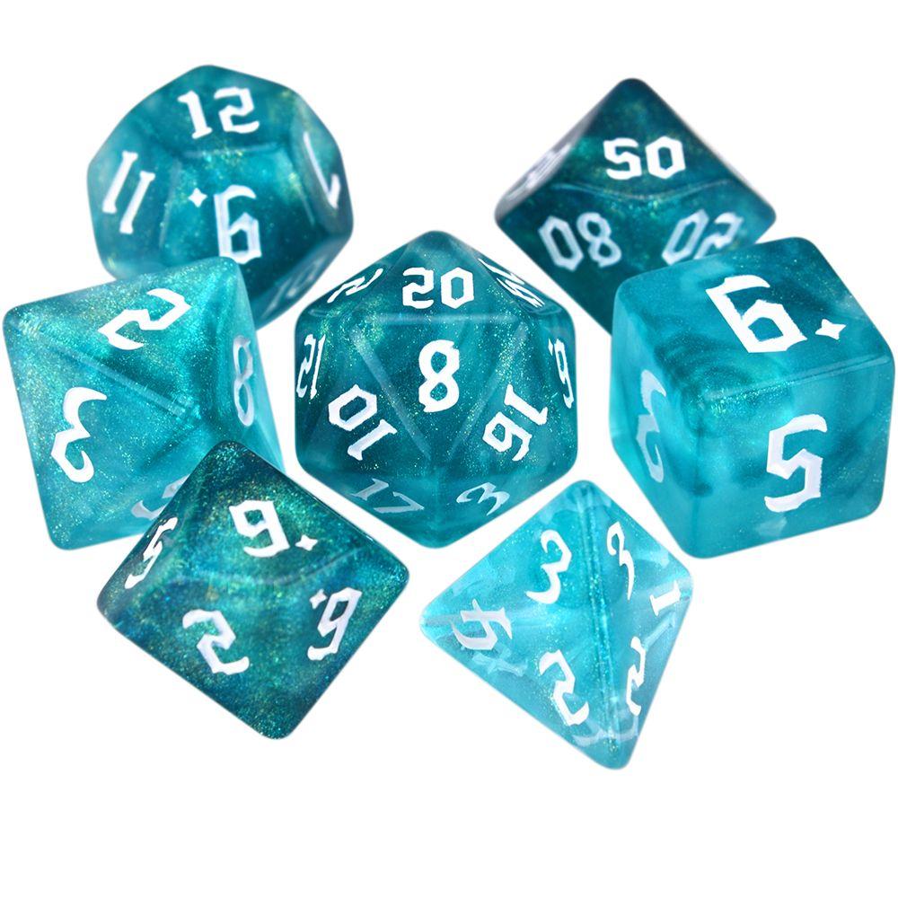 Dice Number 7-Die Carved Pattern Dice Set Two-tone Dice Set Iridescent Glitter Polyhedral Dice
