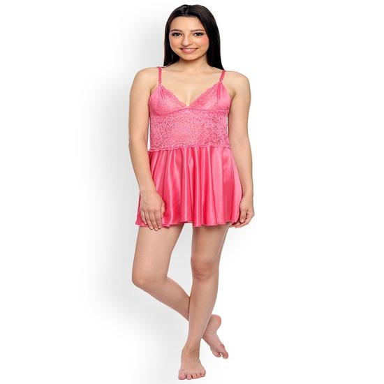 Ladysta Women's Solid Satin Babydoll Nightwear Freesize (S M L)
