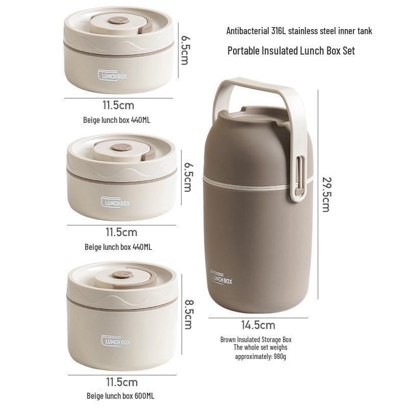 316L Stainless Steel Insulated Bento Lunch Box - Microwaveable & Portable for Office Workers & Students