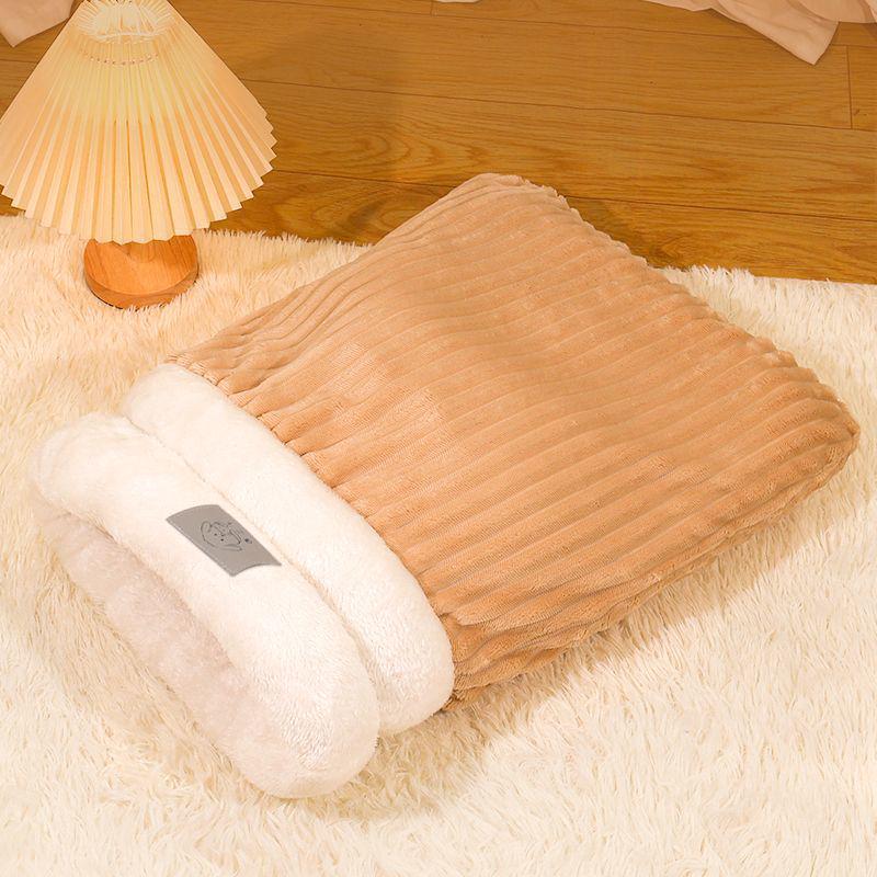 Плюшевая зимняя закрытая кровать для собак и кошек: Теплое, Неприлипающее, Ветрозащитное Гнездо