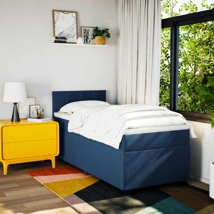 Maison Exclusive - Sommier à lattes de lit avec matelas Bleu 100x200 cm Tissu