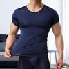 Summer Men Top Ultrathin Sweat Absorption Quick-drying Short Sleeves Round Neck Slim Fit Solid Color Breathable Elastic Casual P