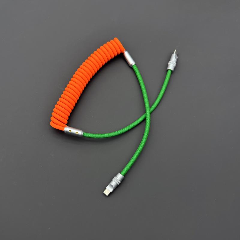 Color Matching Silicone Spring Fast Charging Data Cable Compatible With Carplay For Mobile Phone