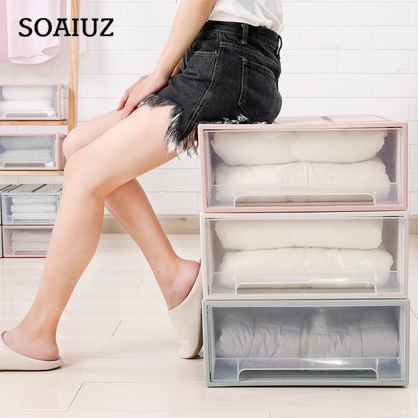 Пластиковый бытовой прозрачный штабелируемый ящик для хранения, настольный шкаф, органайзер для шкафа, организация домашнего хранения