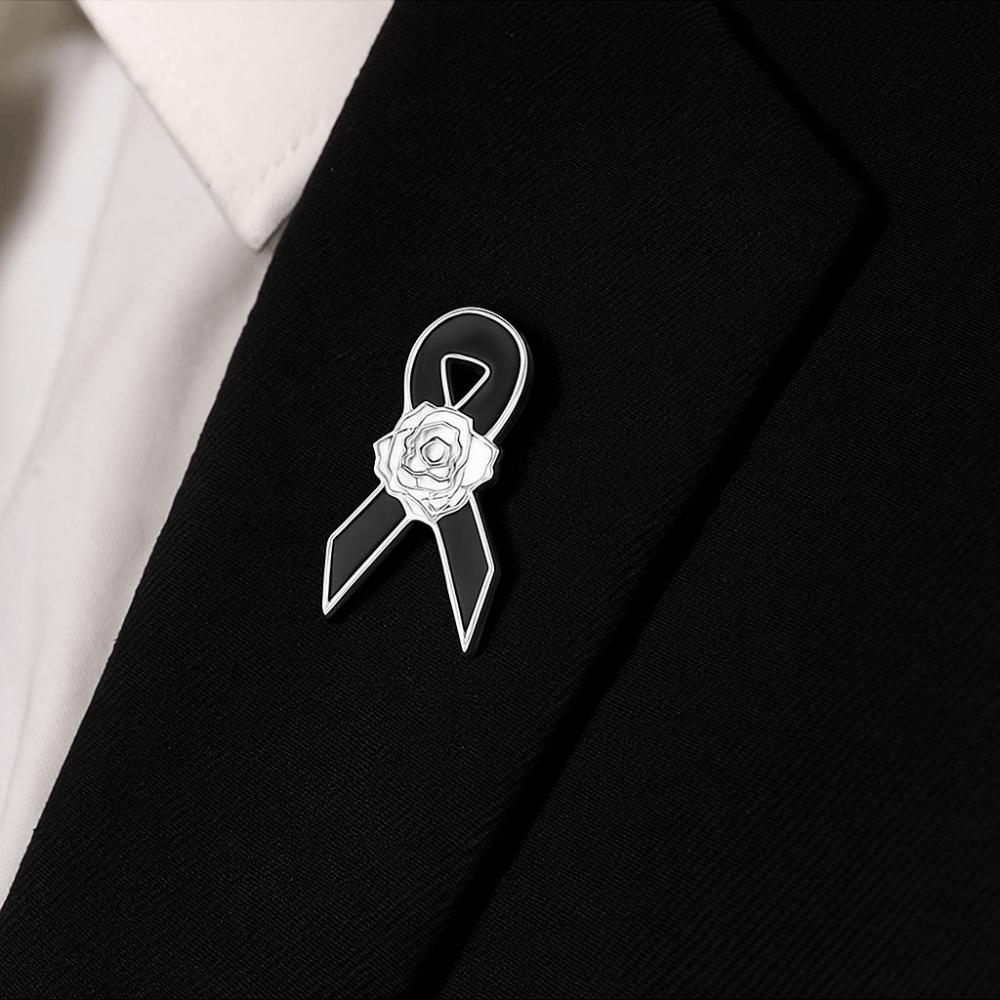 White Funeral Ribbon Badge Brooch Vintage Black Bow Brooch Pin Simple Funerals Memorial Pin  Party