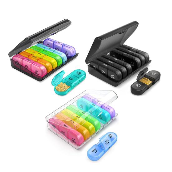 Еженедельный органайзер для таблеток 4 раза в день, 28 отделений, прочный, прозрачный, черный, для путешествий на 7 дней, контейнер для хранения таблеток и капсул