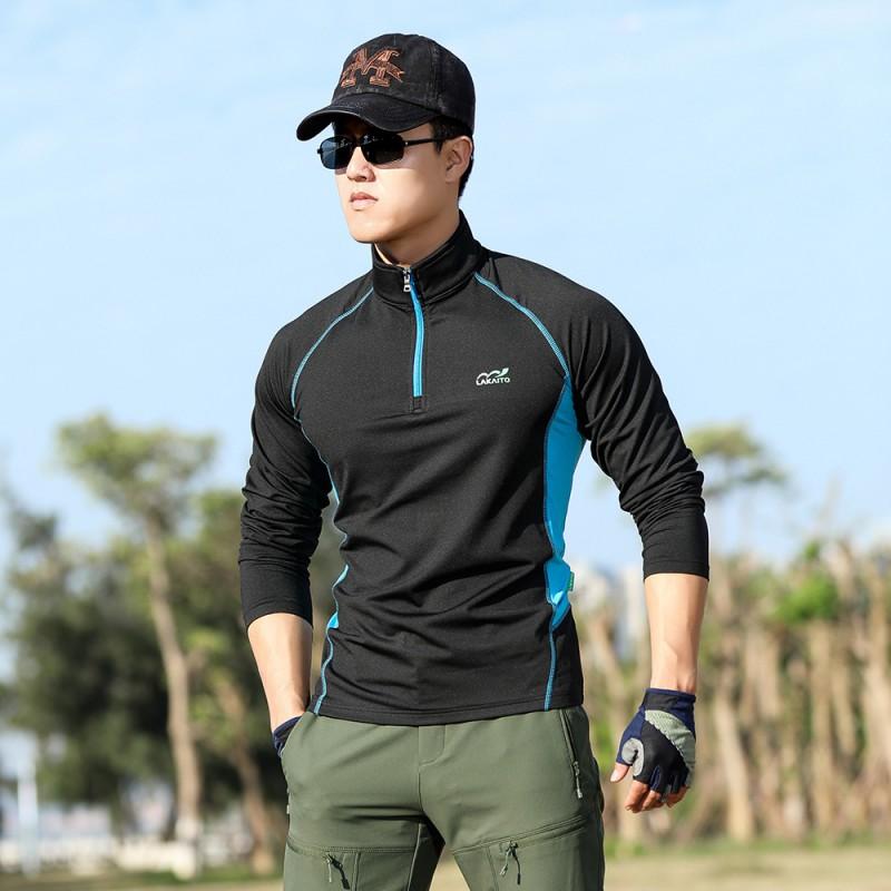 Mens Long Sleeve Quick-Dry Performance T-Shirt With Fleece Lining Hiking Trekking Running Outdoor Activewear