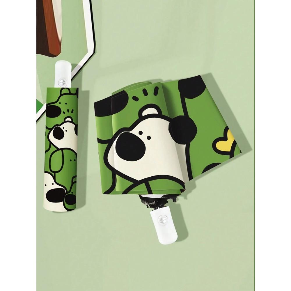 Cute Dog Pattern Fully Automatic Folding Umbrella for Rain, Sun and UV Protection Travel Umbrella 1pc