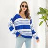 GMXIA Женская мода, повседневный полосатый принт, осень-зима, свободные свитера с длинным рукавом и v-образным вырезом