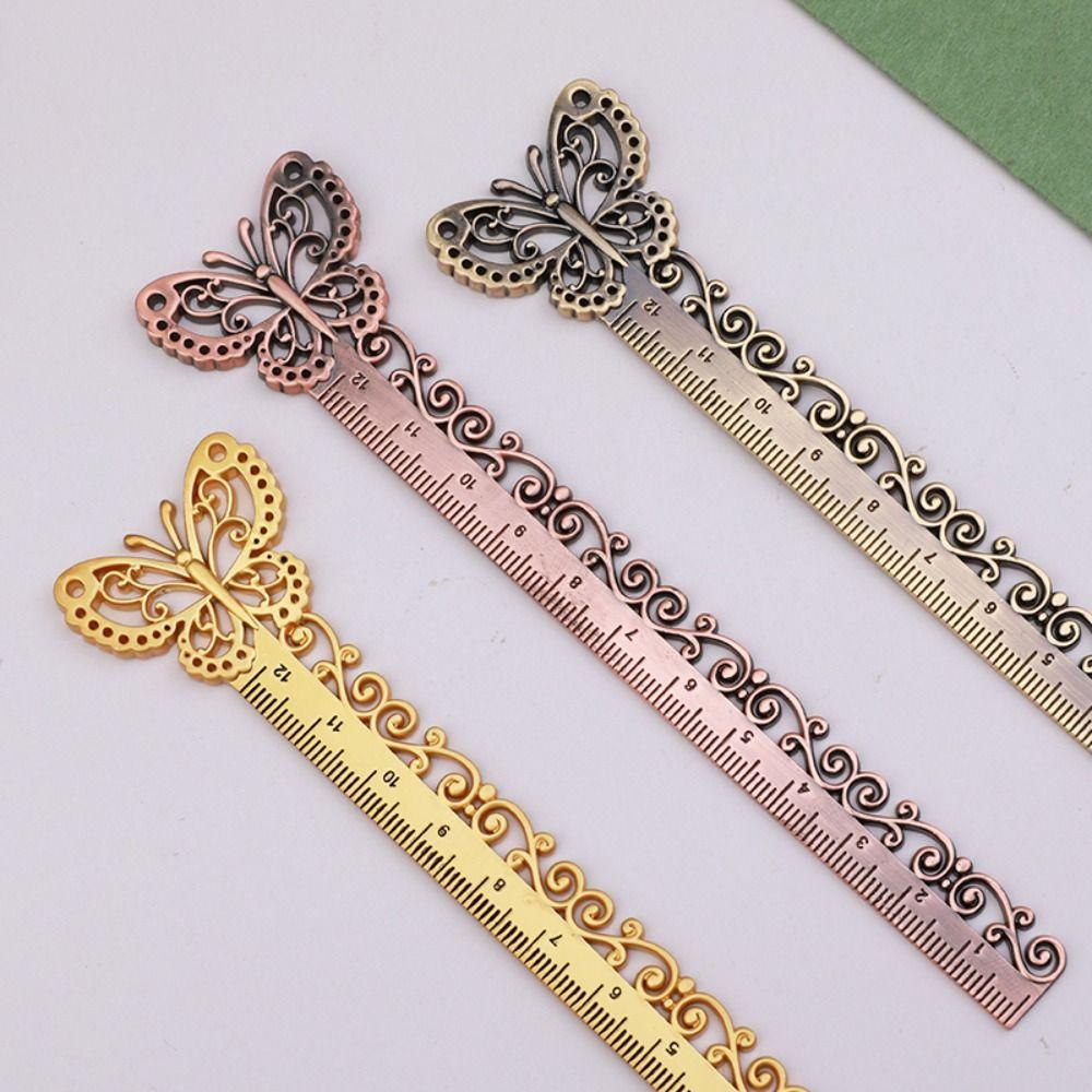 Винтажная металлическая линейка в виде бабочки, полая закладка, креативная прямая линейка, принадлежности для шитья