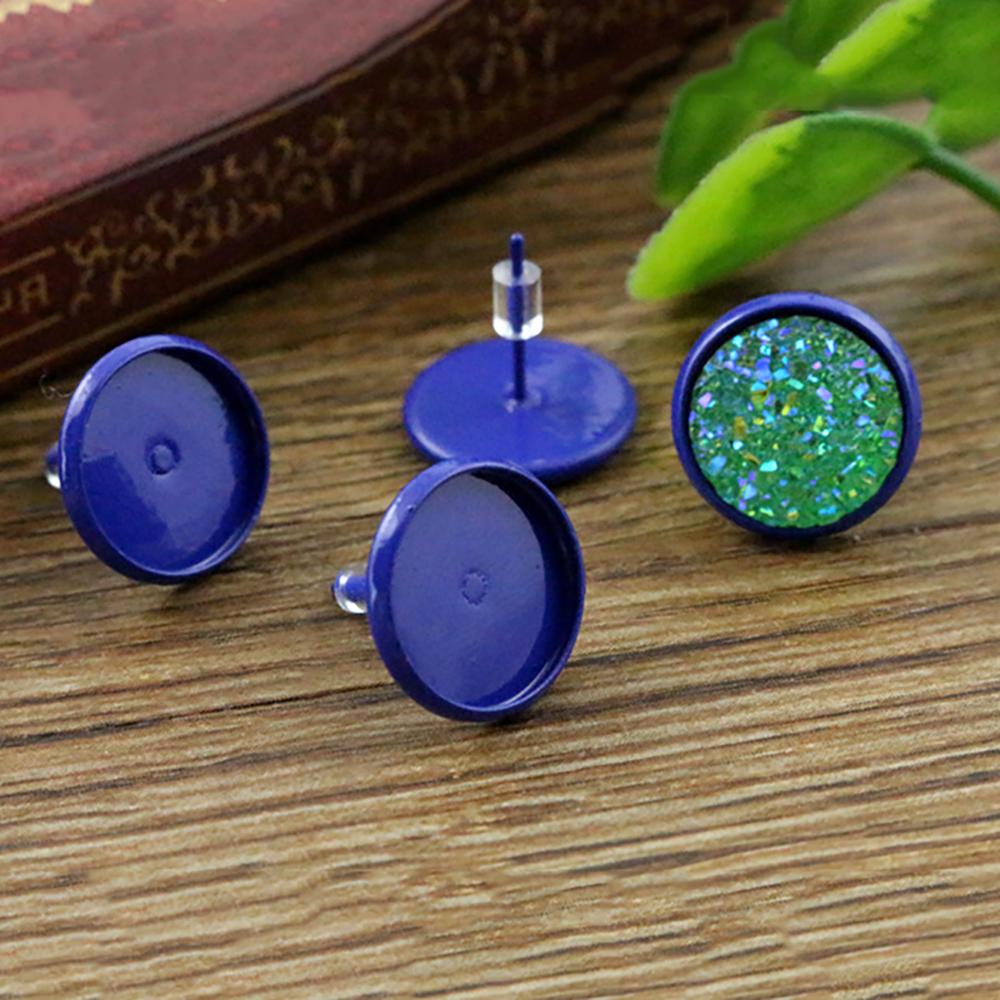 8/10/12mm 20pcs/lot 26 Colors Plated Earring Studs,Earrings Blank/Base,Fit 8-12mm Glass Cabochons,Buttons Earring Bezels