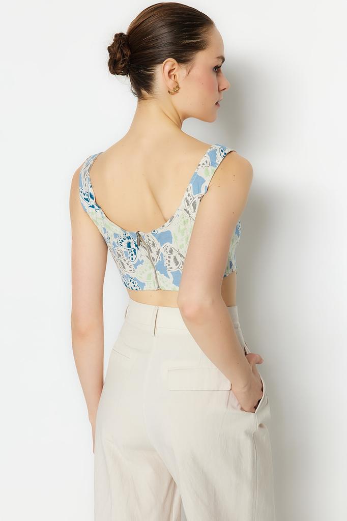 Women's Fashion New Blouse Multicolor Corset Strap Floral Woven Blouse