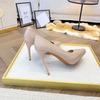 Nude waterproof table high heels women's stiletto 2026 new versatile temperament pointed single shoes sexy patent leather red soles
