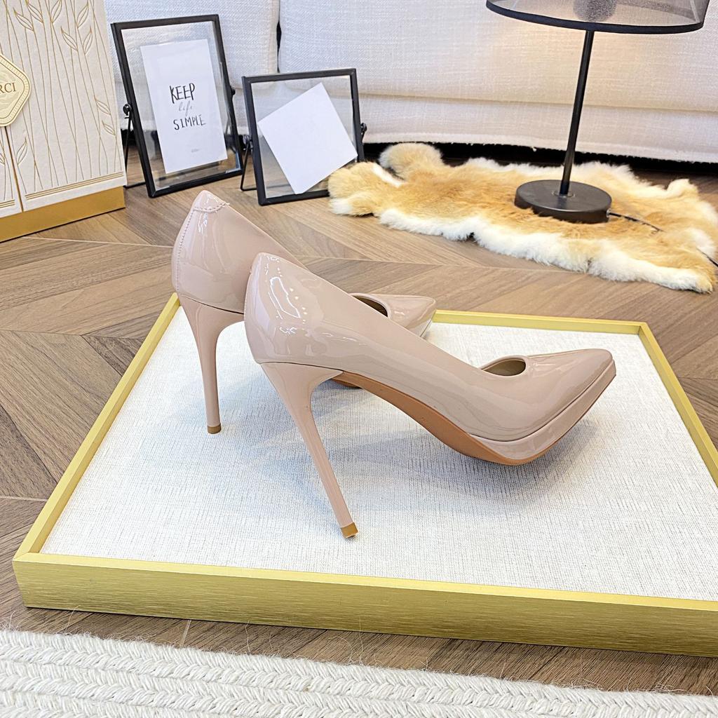Nude waterproof table high heels women's stiletto 2026 new versatile temperament pointed single shoes sexy patent leather red soles