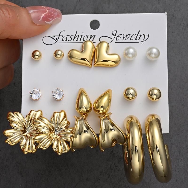 18 Pcs Fashion Heart Floral Water Drop Earring Sets for Women Boho Pearl Zircon Geometric C Shape Earring Daily Wear Jewelry New