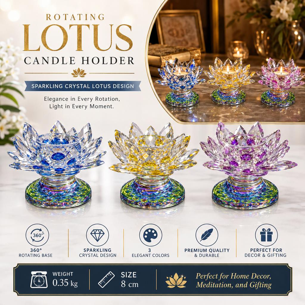 Rotating Resin Lotus Candle Holder Crystal Style Tealight Stand for Home Decor Meditation Wedding and Gift