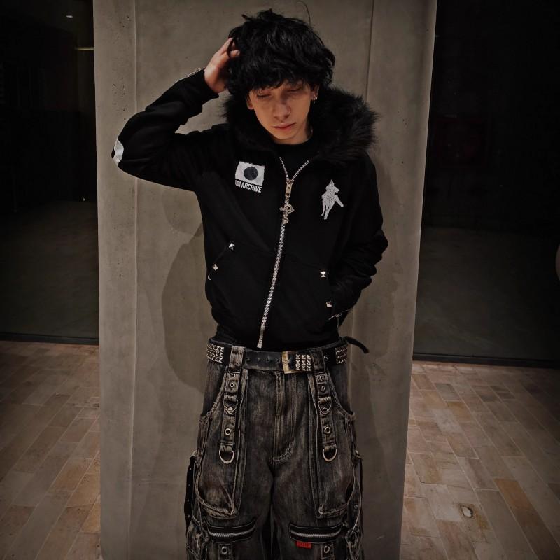 Black 3D Western Print Hooded Sweatshirt With Faux Fur Trim - Loose Fit Streetwear Women 2025