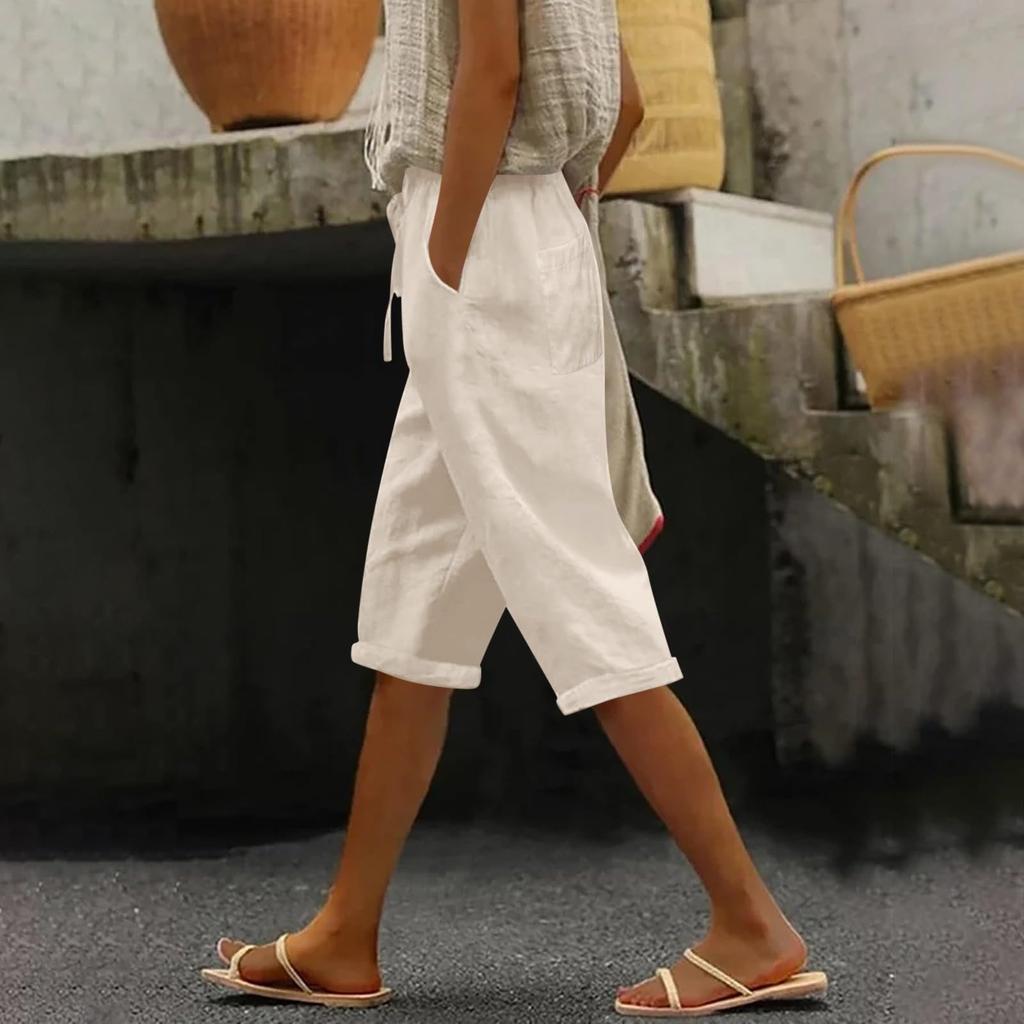 Женские модные повседневные свободные однотонные брюки спереди и сзади с карманами 7/10 Брюки