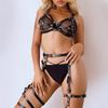 Women Sexy Leather Lingerie Cage Bra Straps Leg Harness Set BDSM Fetish Clothing Bra Bondage Harness Gothic Erotic Rave Outfit