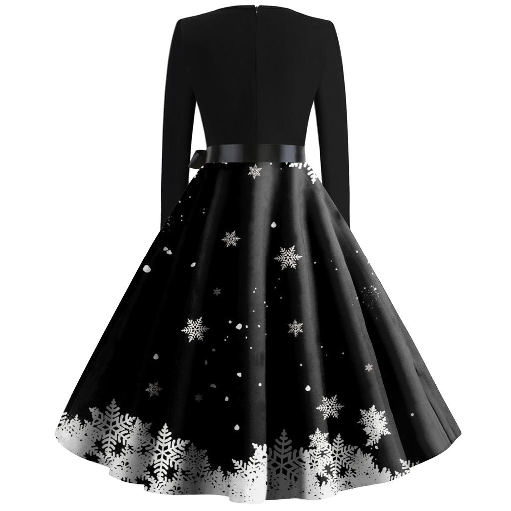 Женские модные повседневные тонкие рождественские платья с длинным рукавом с v-образным вырезом и принтом