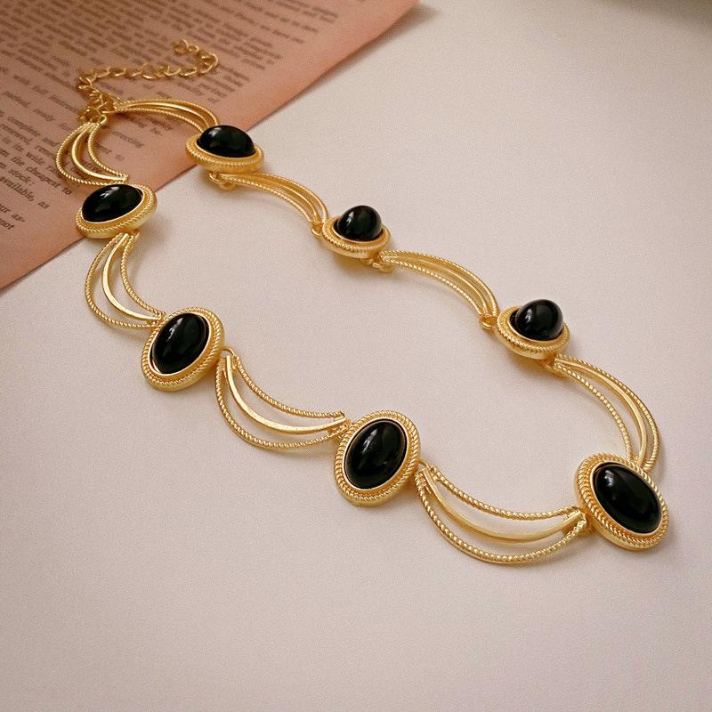 Винтажное французское овальное геометрическое ожерелье - Высококлассная ретро цепочка для ключиц