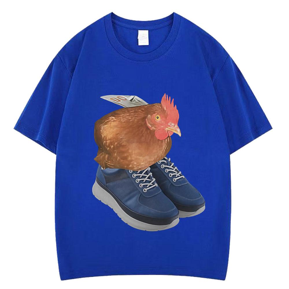 Funny Meme Chicken With Shoes Printed T Shirt Unisex Unisex Casual Cotton Short Sleeve Tshirts Fashion Harajuku Hiphop Tshirt Top
