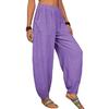 Women Casual Pants Elastic High Waist Solid Color Harem Pants with Pockets Loose