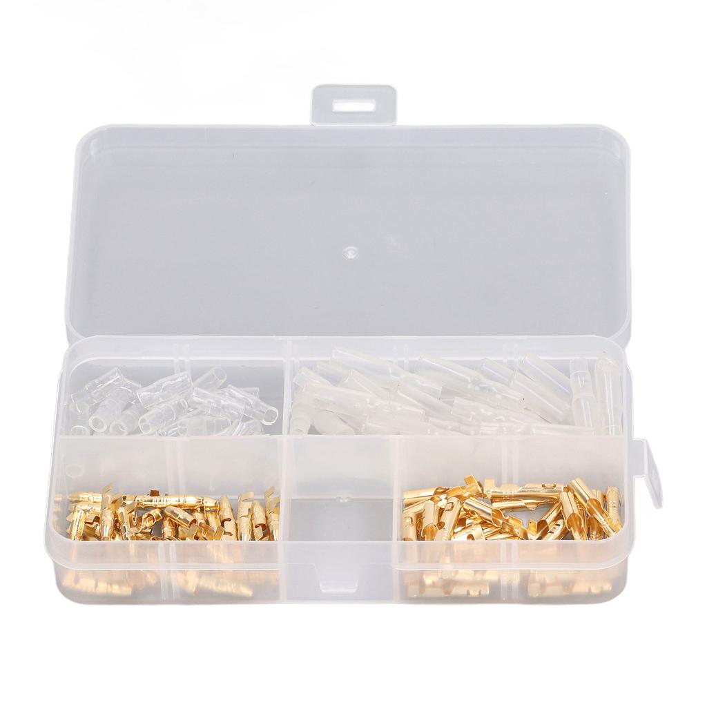 120Pcs Motorcycle Connector Kit Electrical Crimp Terminal Wiring Bare Male Female with Insulation Cover 3.5mm Gold