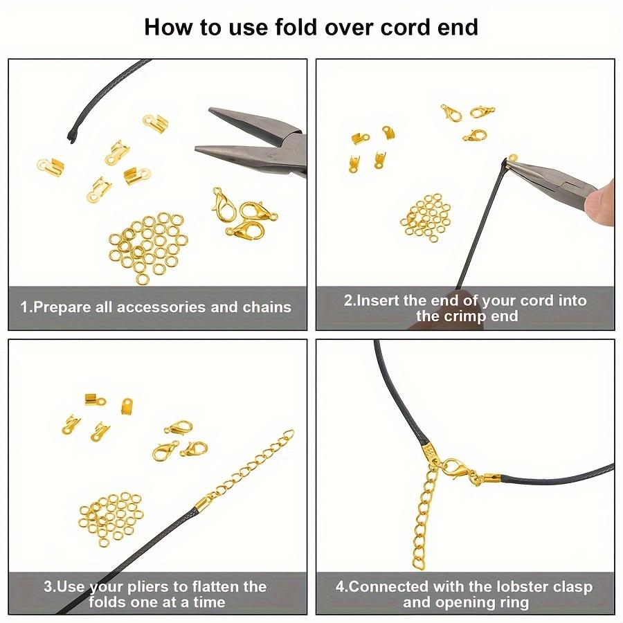 98 шт./Лот Зажимы-концевики для шнура, концы для шнура, ленты, кожи, клипсы-наконечники, складные обжимные бусины, коннекторы для изготовления украшений, товары для DIY