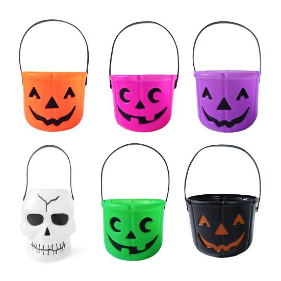 Halloween Candy Bucket Pumpkin Skull Bucket Trick or Treat Bucket with Handle for Kids Halloween Party Decoration