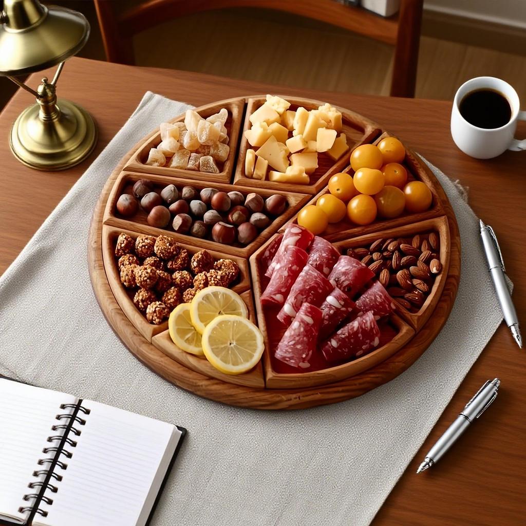 Wood Serving Tray Large Serving Tray with 8 Removable Compartments Wooden Platter Charcuterie Board for Vegetable Fruit Dessert