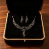 Colorful Rhinestone Jewelry Set Copper Electroplated Gold Clavicle Chain Earring Set  Luxury