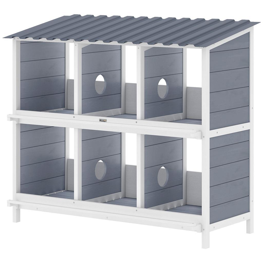 Nesting Box for Chickens, Raised Wooden Chicken Nesting Box with 6 Compartments, 2 Perches, for Small Animal Coop, 102 x 50 x 91 cm, Grey