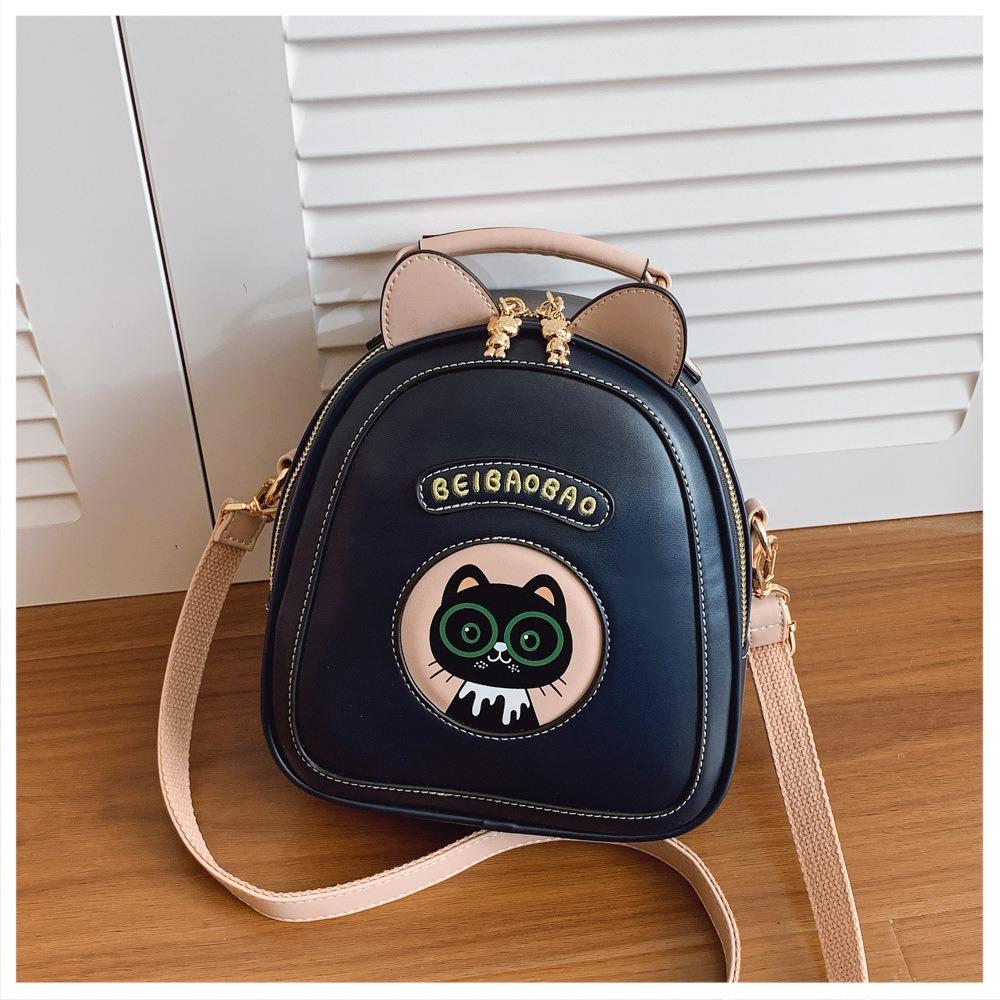 BEIBAOBAO Новая Милая Мультяшная Кошка Женская Сумка на Плечо Персонализированная Молния Классический Черный Элегантный Синий Женские Рюкзаки Премиальное Ощущение PU Девочка Двухплечевая Сумка