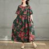 Dimanaf 2025 Plus Size Summer Dress Women Casual Vintage Long Dress Floral Printing Loose Shirt Dress Maxi