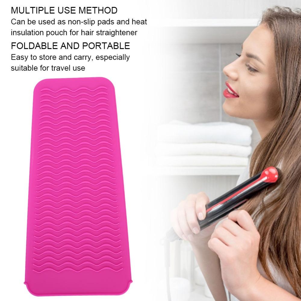 Silicone Material Hair Straightener Pouch Gray Non Slip Mat Travel Hair Curler Cover Home
