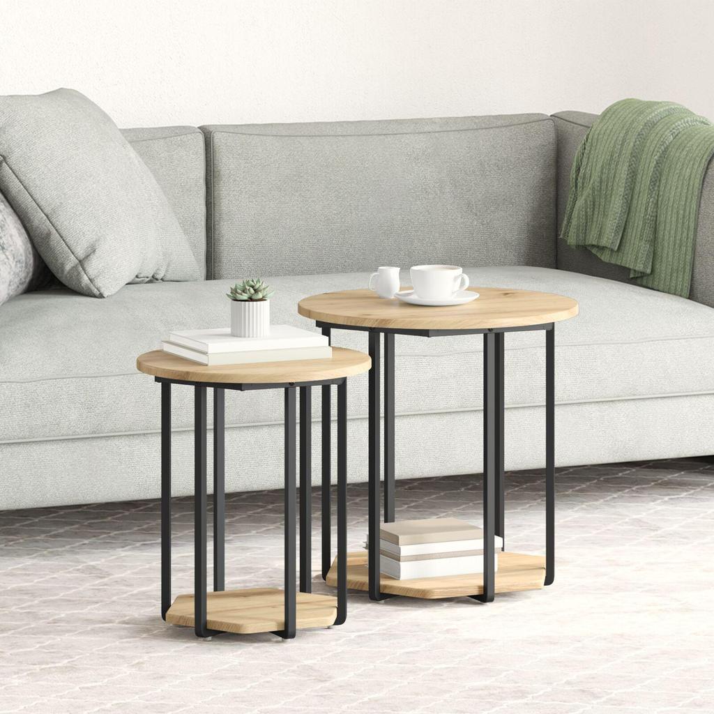 2-Piece Modern Round Living Room Nesting Coffee Tables, Sofa Side Table, Living Room Decor Table