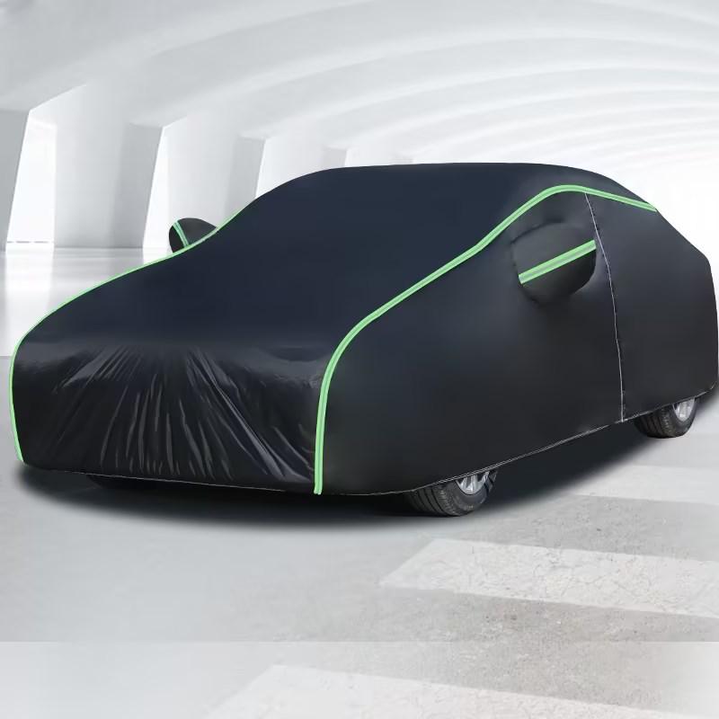 Black Oxford Cloth Car Cover: Full Coverage, Dustproof, Rainproof, Reflective Strips, Heat Insulation, Sunshade.