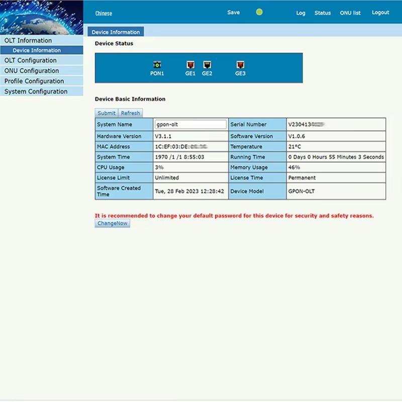 1600GS/Z Мини-бокс Однопортовый GPON OLT с 1 портом PON, 1:128 Коэффициент деления