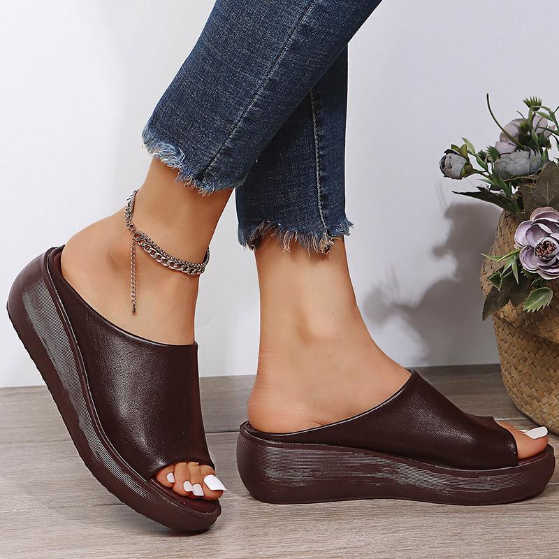 Fashion Women Sandals Wedge Heels Platform Sandalias Mujer 2024 Soft Leather Summer Sandals With Wedges Shoes For Women Outdoor Slippers