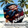 Custom Name Personalized Betty Boop Print Umbrella, Auto Open Close, 8‑Rib Sturdy Frame, Commute Camping Hiking Use, Birthday Gift