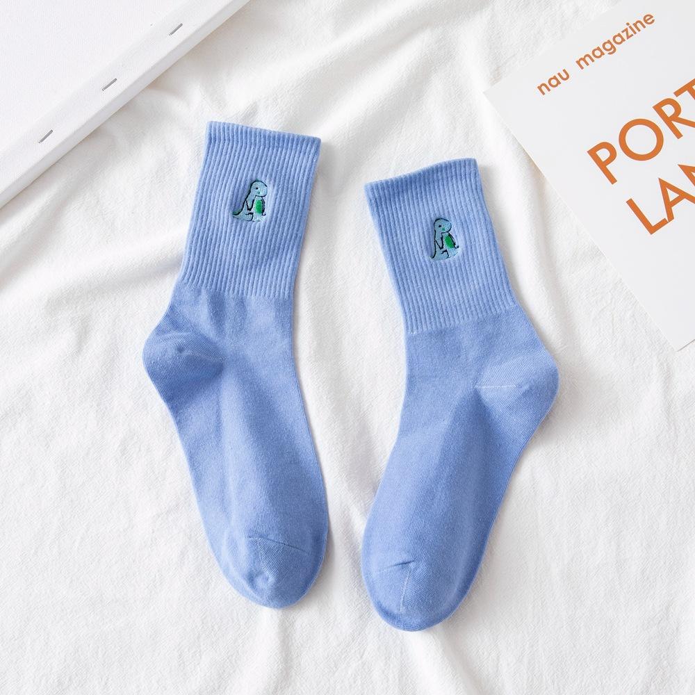 Вышивка Носки с динозаврами Модные женские носки Корея Стиль Харадзюку Каваии Смешные мультяшные Весенне-осенние женские носки Милая девушка