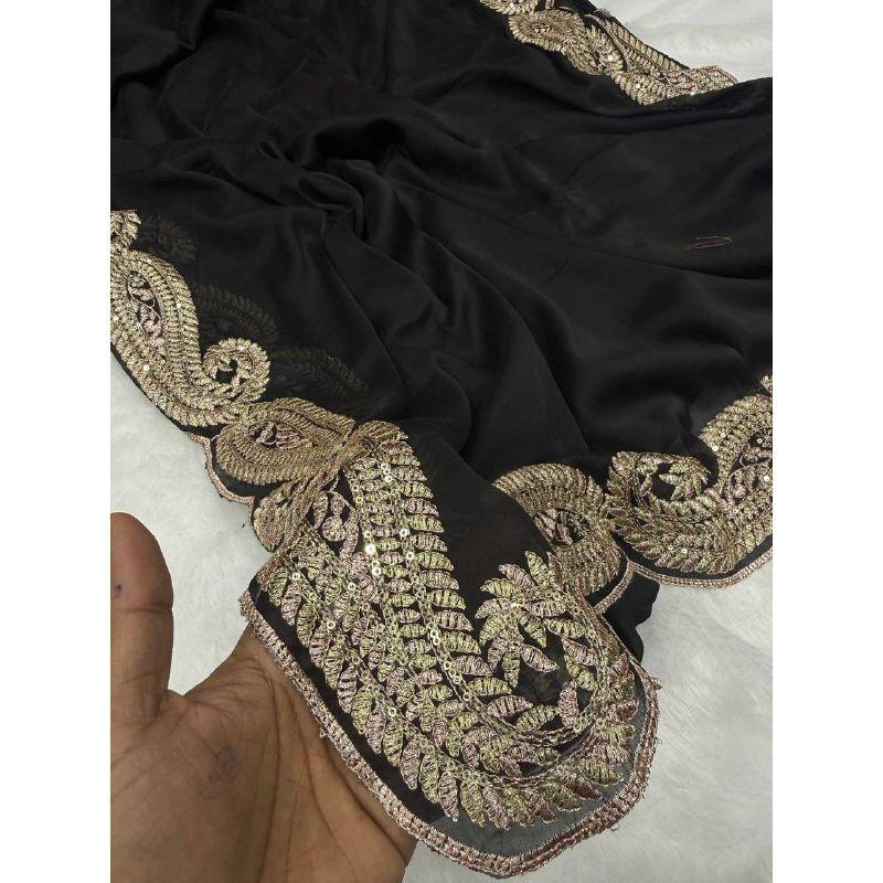 Премиальный шелк Ранголи с паллу, украшенным нитью джари, и вышивкой пайетками 3 мм