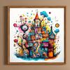5D DIY Полная круглая дрель Алмазная картина Красочный дом Абстрактная серия Декор